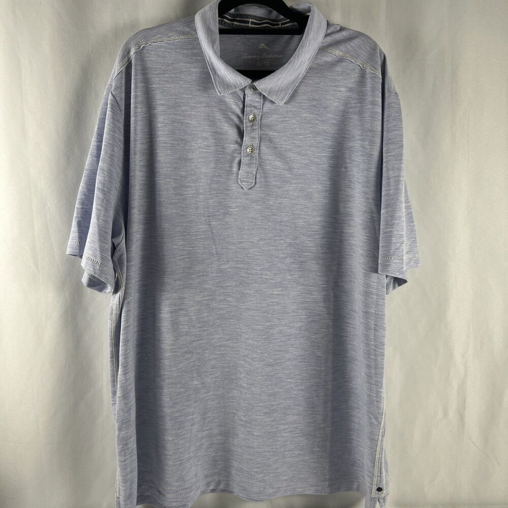 Tommy Bahama Polo Shirt Men's XL Purple Performance Marlin Short Sleeve Raw Hem